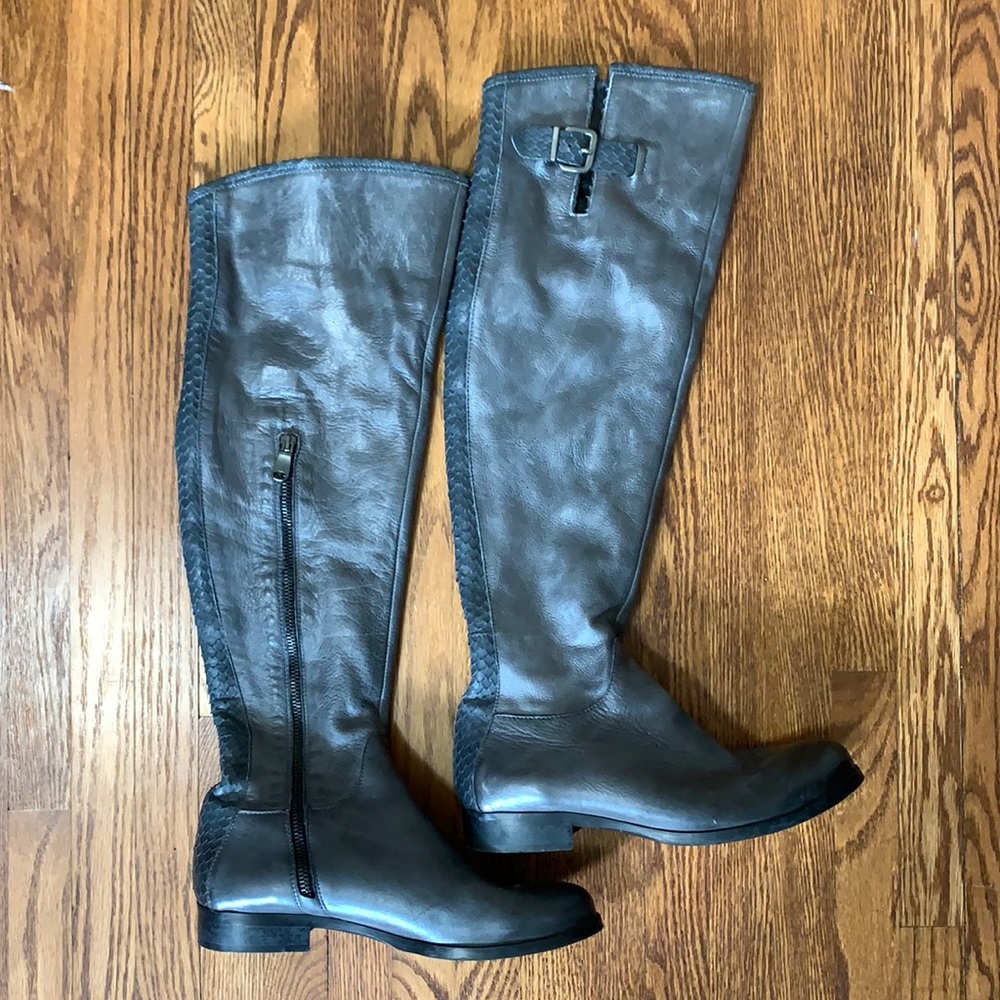 Ron White Dark Grey Tall Leather Boots